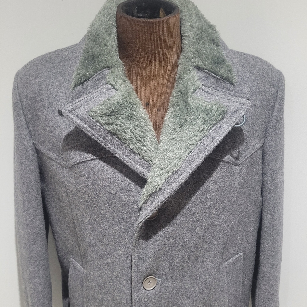 Wm H Leishman Men's Vintage Single Breasted Wool Winter Coat Size 44 Gray Lined - Picture 4 of 12